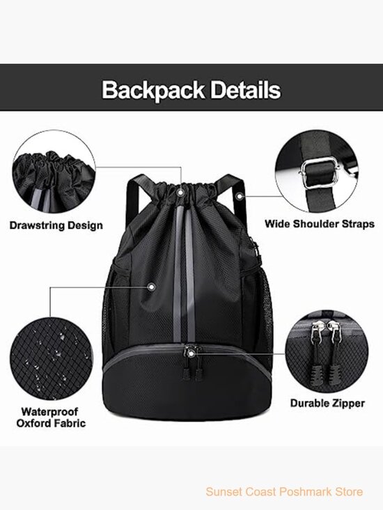 Sports Drawstring Backpack Water Resistant Oxford Cloth Gym Bag